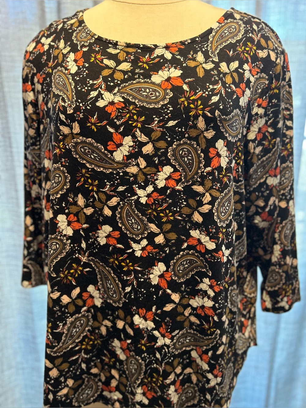 Philosophy Black Paisley & Floral Long Sleeve Tunic
